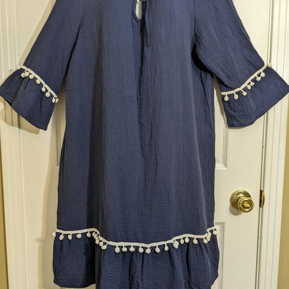 KOANDAILY Navy Pom-Pom Bell Sleeves Boho Midi Dress - size 3XL* NWT - Picture 3 of 11